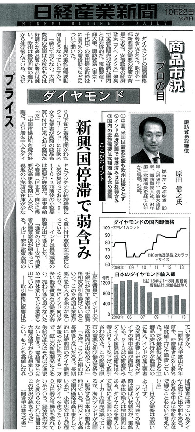 日経産業新聞　商品市況　プロの目 ダイヤモンドプライス