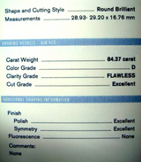 84.37ct D FL Grading Report